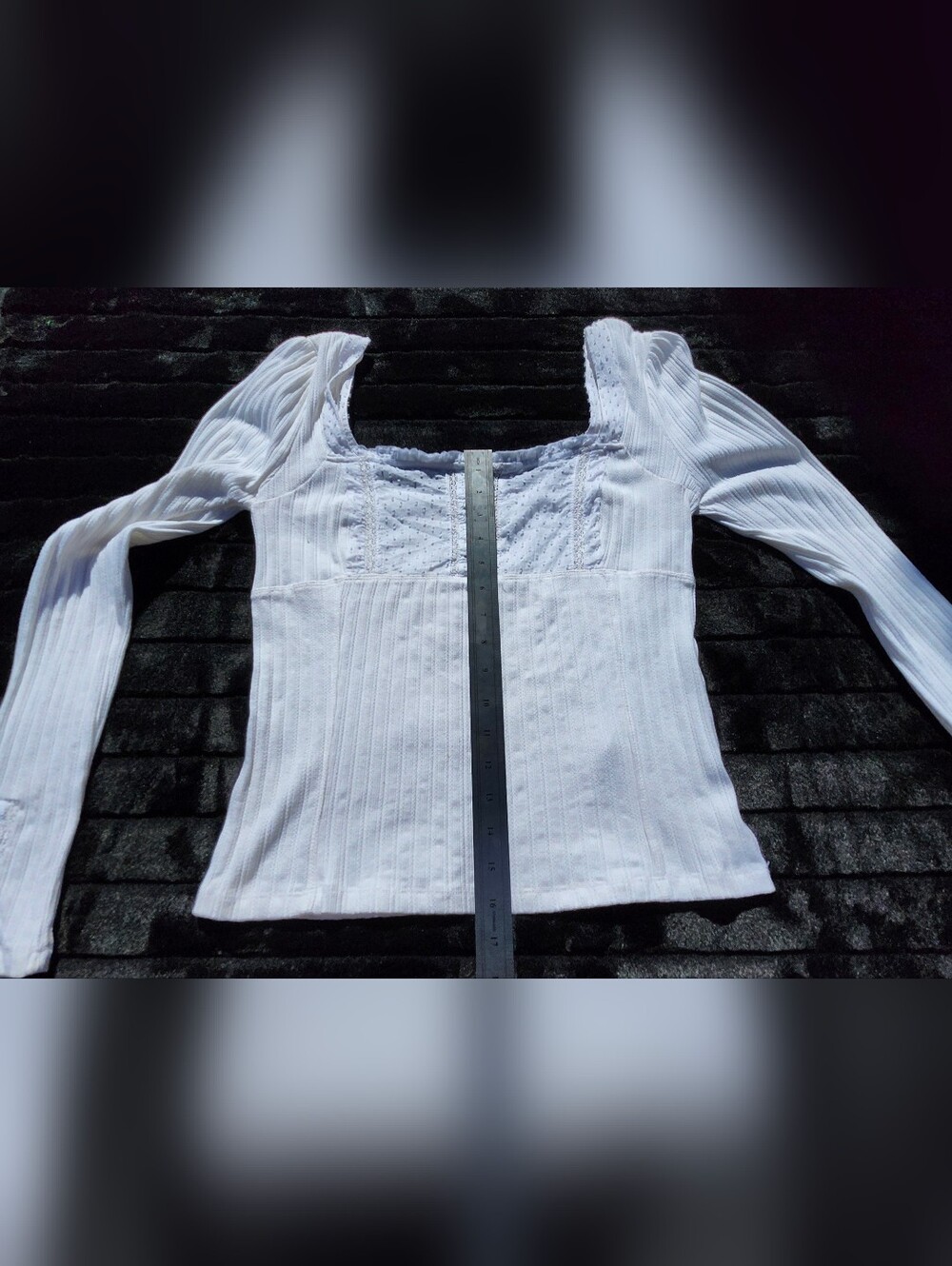 Free People Sugar Sugar White Ribbed Long Sleeve Top Size LARGE - Picture 7 of 10